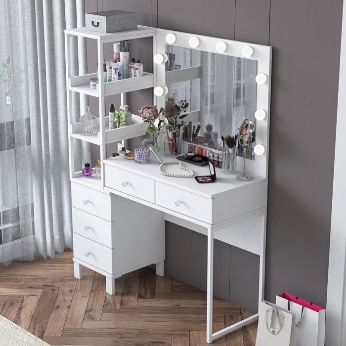 Hanah Home Mesa de Maquillaje Blanca con 10 Focos Hanah Home Mesa de Maquillaje Blanca con 10 Focos